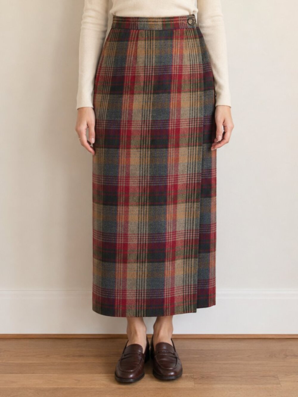 Vintage Talbots Plaid Worsted Wool Wrap Maxi Skirt Sz. 4P Academia - Picture 3 of 10